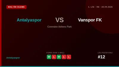 Trendyol 1. Lig'in 9. Haftasında Antalyaspor, 20 Eylül Pazar akşamı Vanspor'u ağırlayacak